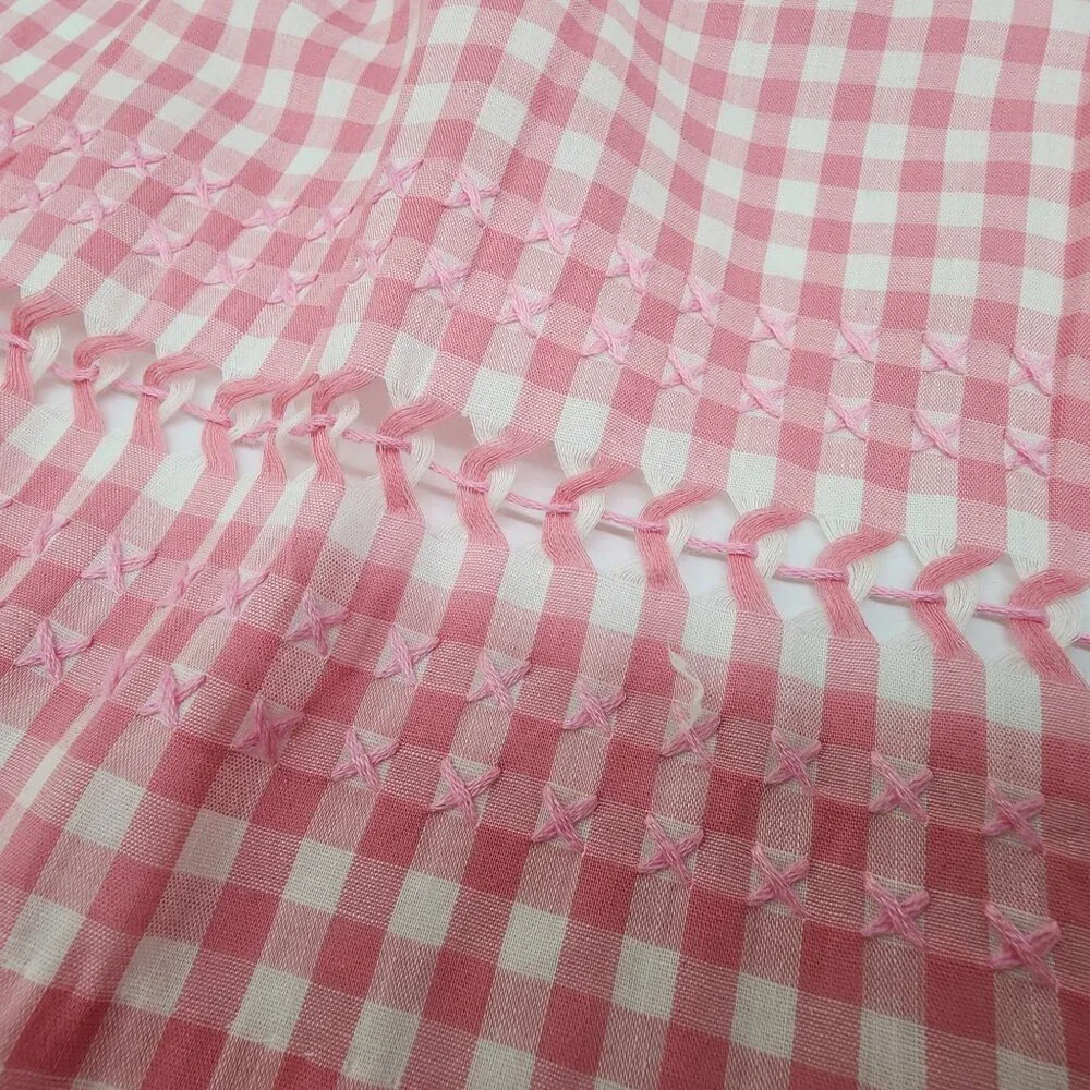 Vintage Handmade Pink & White Gingham Apron With Pocket & Bow Tie